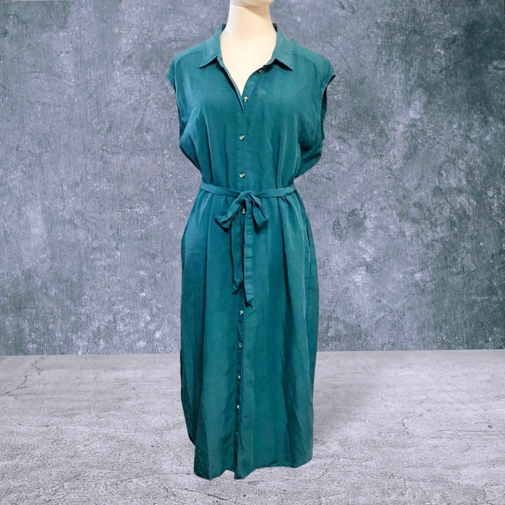 Thread + Supply Blue Coral Tencel Lyocell Sleeveless Button Front Midi Dress M
